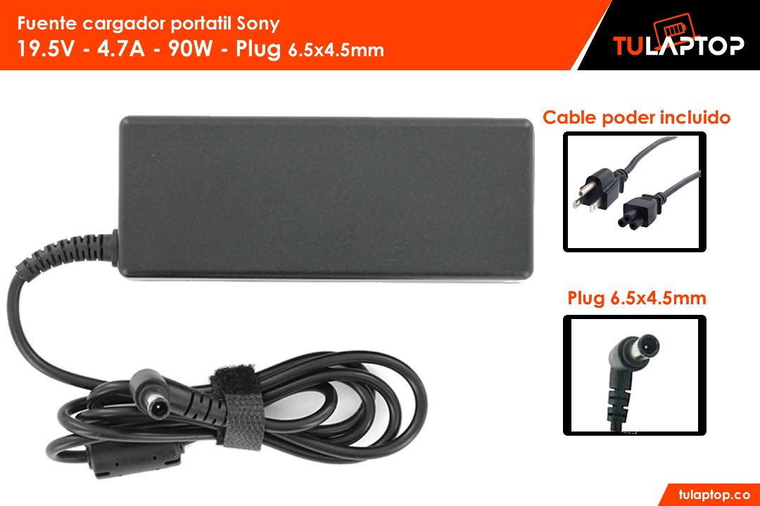 Fuente cargador para computador Sony 19.5V 4.7A 90W 6.5x4.4mm - Tu Laptop